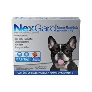 Antipulgas E Carrapatos Nexgard Para Cães De 4,1 A 10Kg - 3 Tabletes