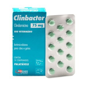 Antimicrobiano Clinbacter  75Mg 14 Comprimidos Palatáveis Cães E Gatos  