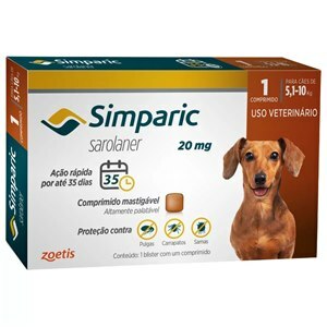Simparic 20Mg Para Cães 5,1 A 10 Kg 1 Comprimidos
