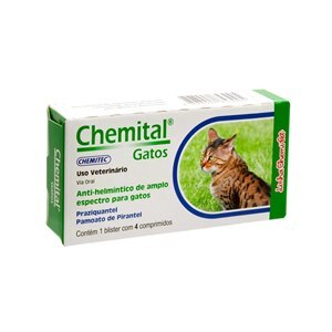 Vermífugo Chemital Para Gatos Com 4 Comprimidos